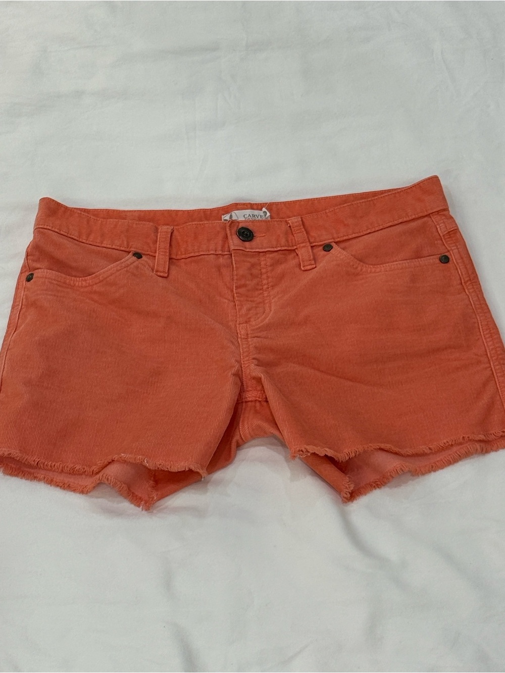 Carve Designs Women's Coral-Orange Frayed Hem Corduroy Shorts